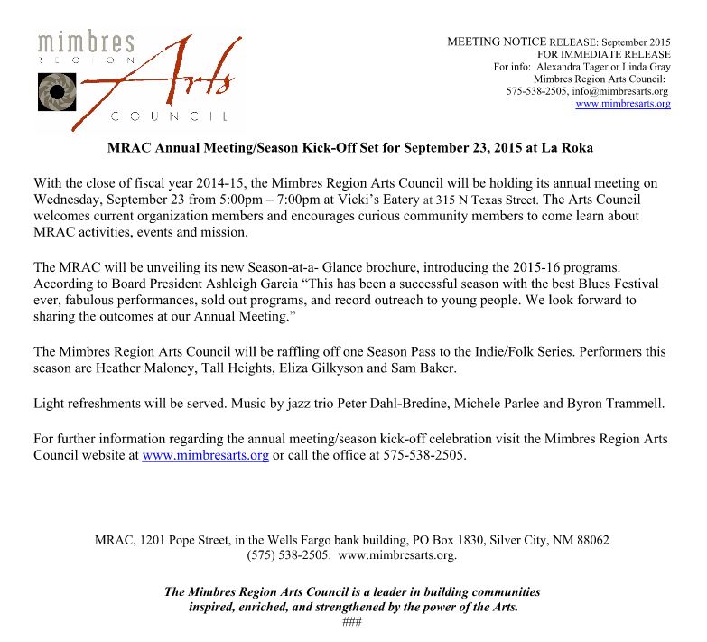 September 21st, 2015: MRAC Annual Meeting