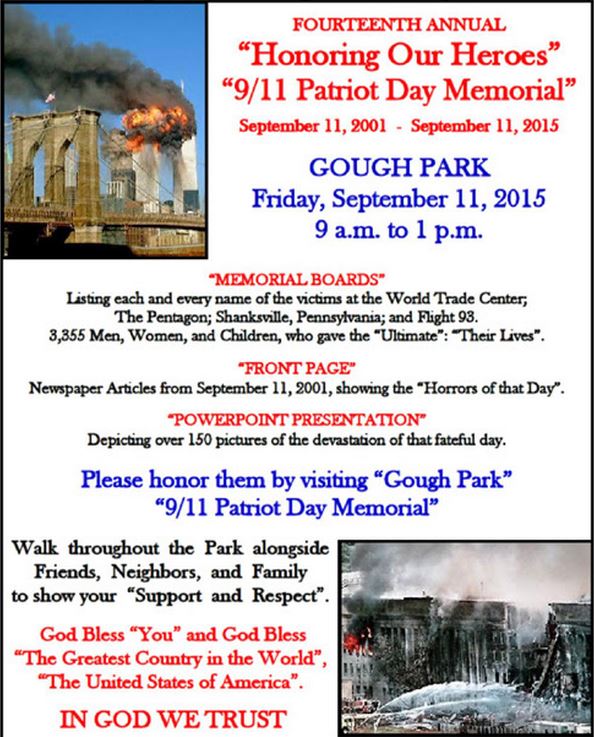 September 10th, 2015: 9/11 Patriot Day Memorial