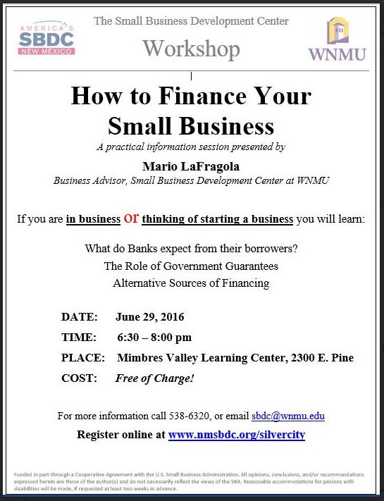 How to Finance Your Small Business Workshop Offered June 29th