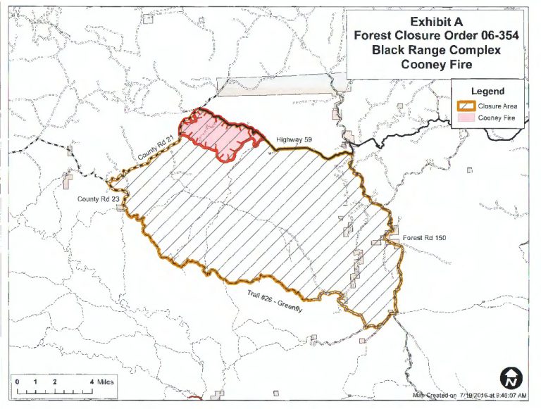 July 20th, 2016: Cooney Fire Closure Map