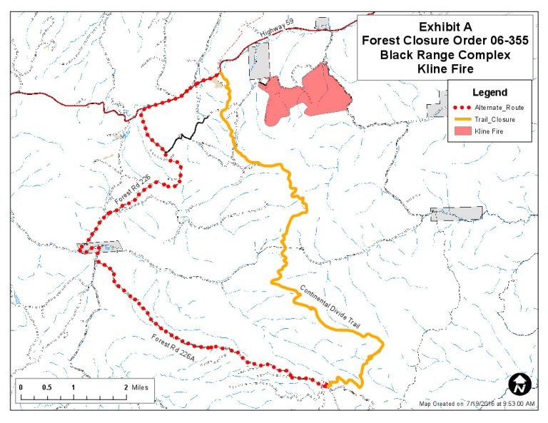 July 20th, 2016: Kline Fire Closure Order Map