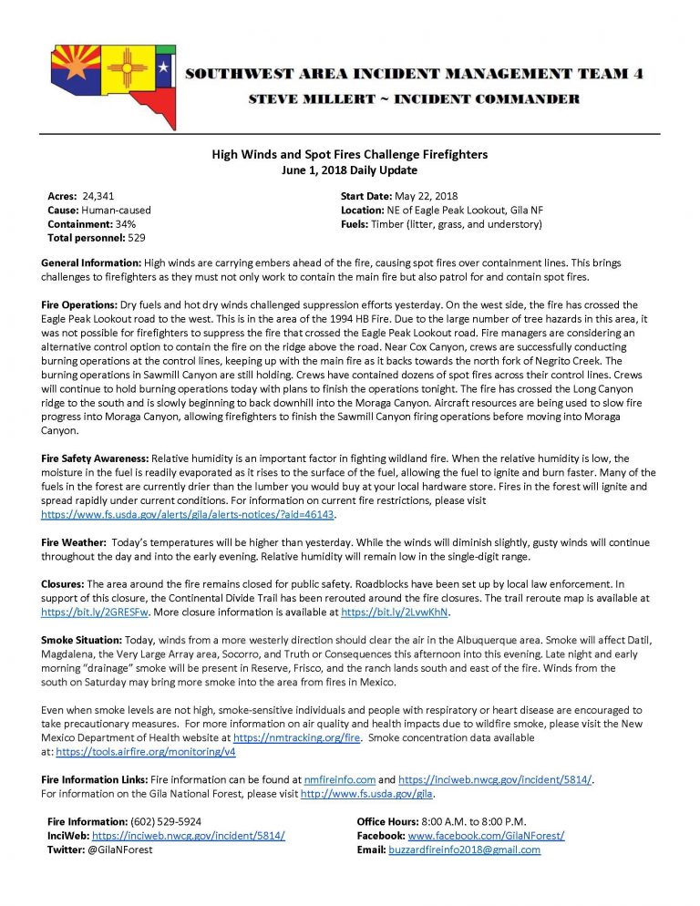 Buzzard Fire Update 06/01/2018