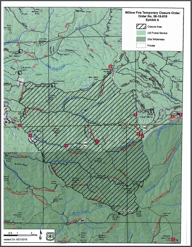 June 26th, 2018: Updated Willow Fire Closure Map