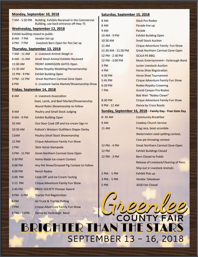 2018 Greenlee County Fair: September 13th-16th in Duncan, Arizona