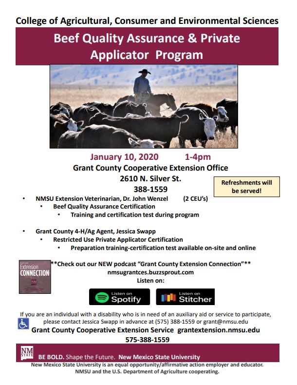 Grant County Cooperative Extension Service “Beef Quality Assurance & Private Applicator Program”