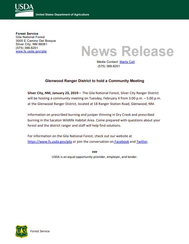 Gila National Forest Meeting in Glenwood