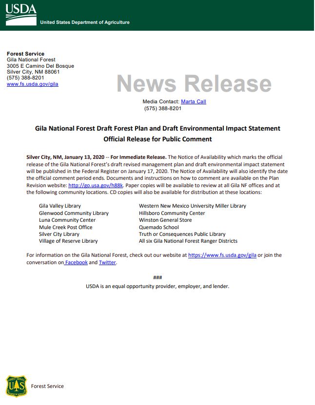 Gila National Forest Draft Forest Plan