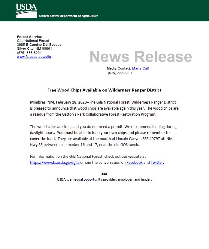 Wilderness Ranger District Free Wood Chips