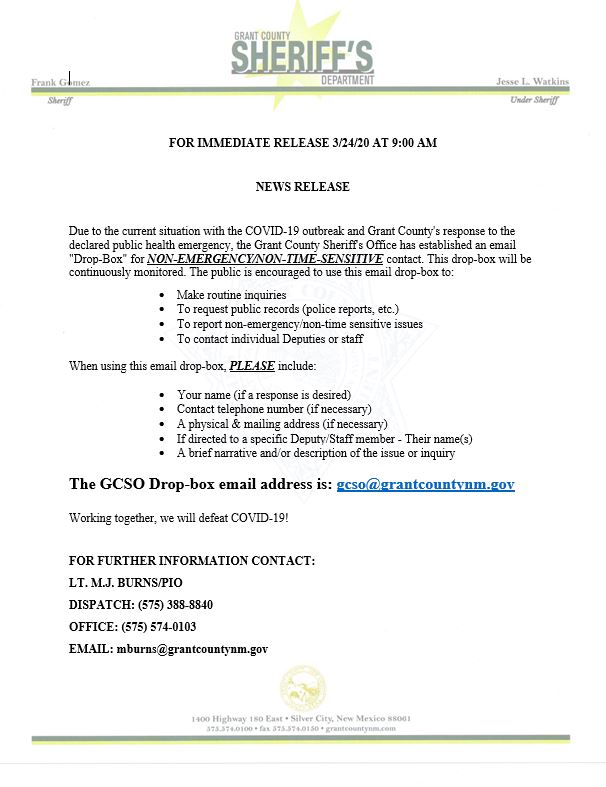 Grant County Sheriff’s Department Non-Emergency Email “Drop-Box”