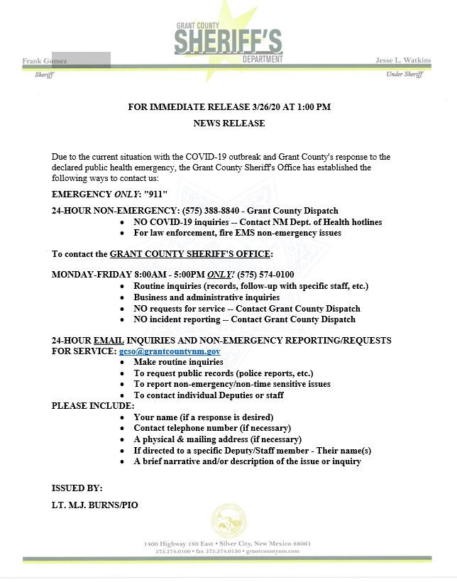 Grant County Sheriff’s Office Contact Information