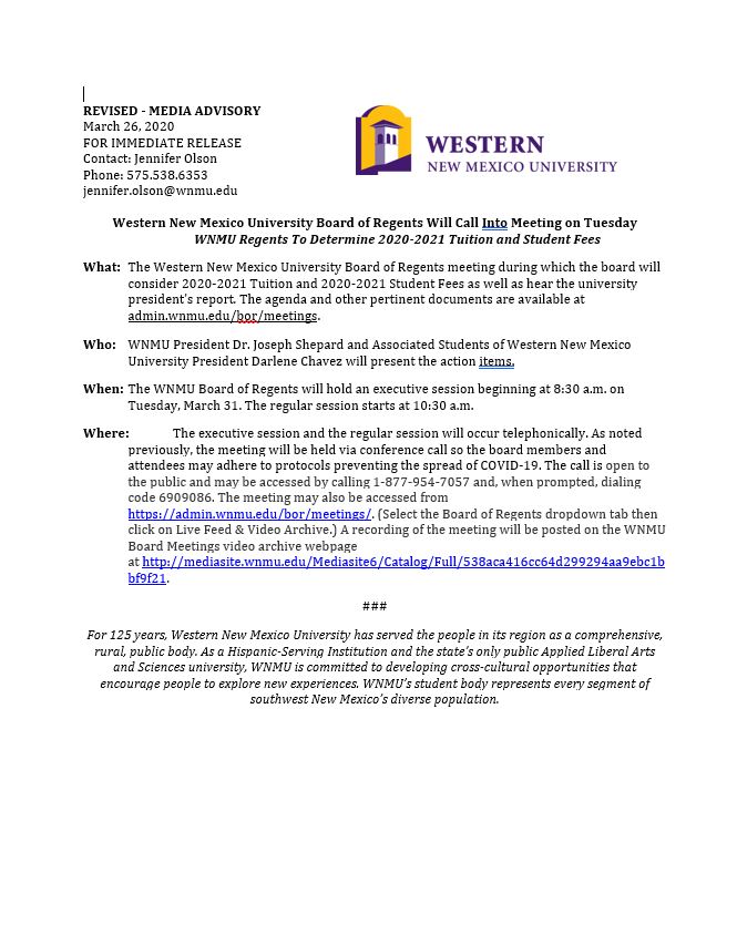 WNMU Board of Regents Meeting
