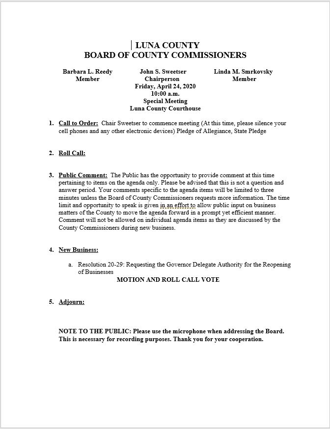 Luna County Commission Special Meeting