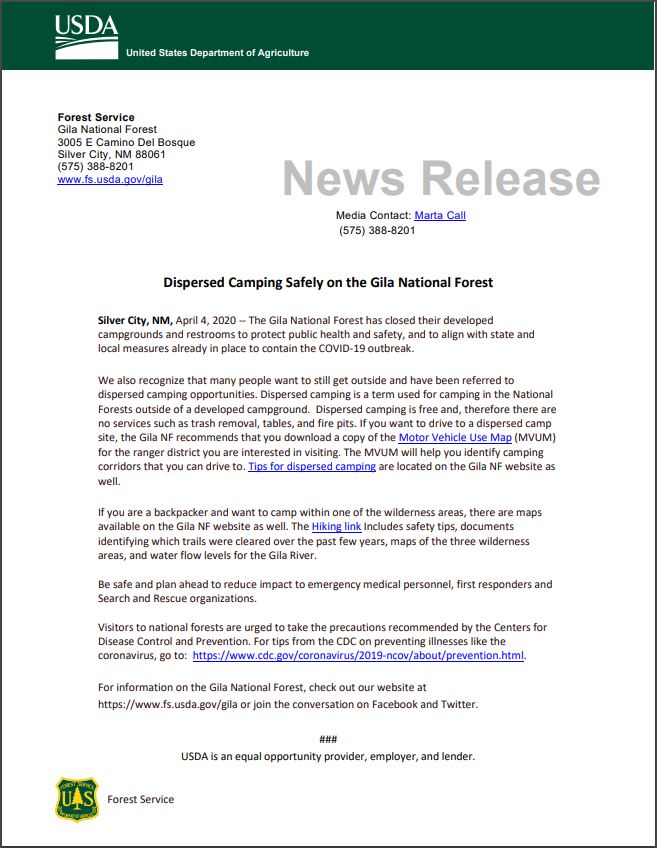 Dispersed Camping Safety in the Gila National Forest