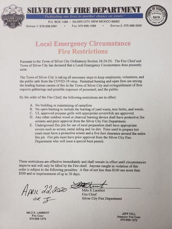 Silver City Fire Restrictions
