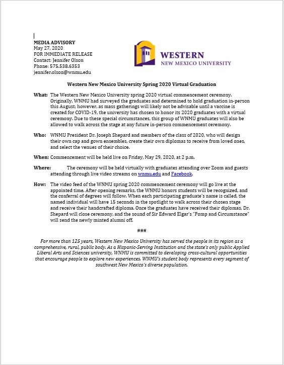 WNMU Virtual Graduation Ceremony