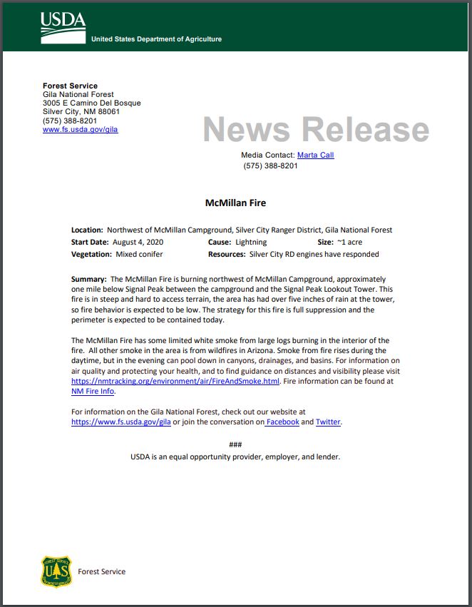 McMillan Fire Report