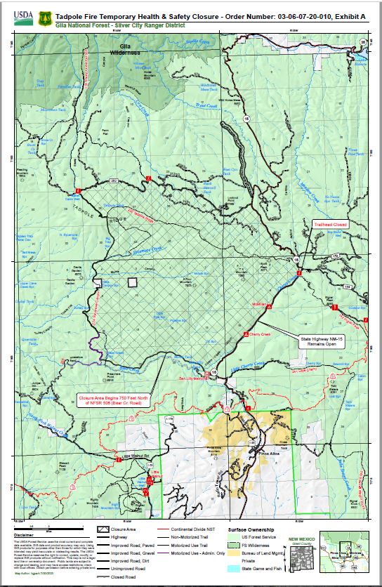 Tadpole Fire Temporary Health & Safety Closure Map