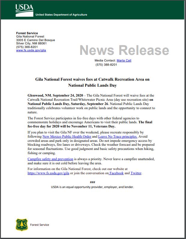Fees Waived at Catwalk National Recreation Area