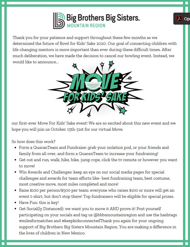 Big Brothers Big Sisters “Move for Kids Sake”