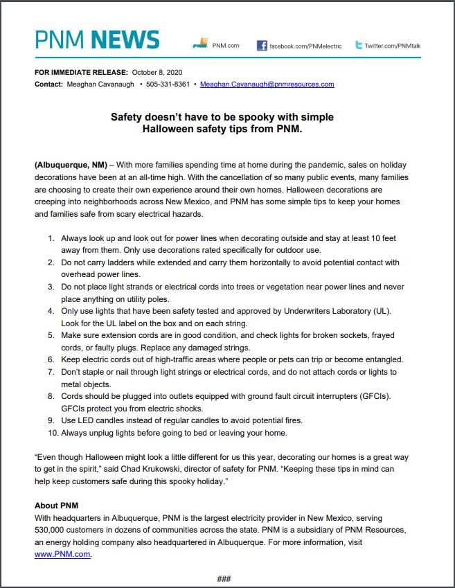 PNM Halloween Safety Tips