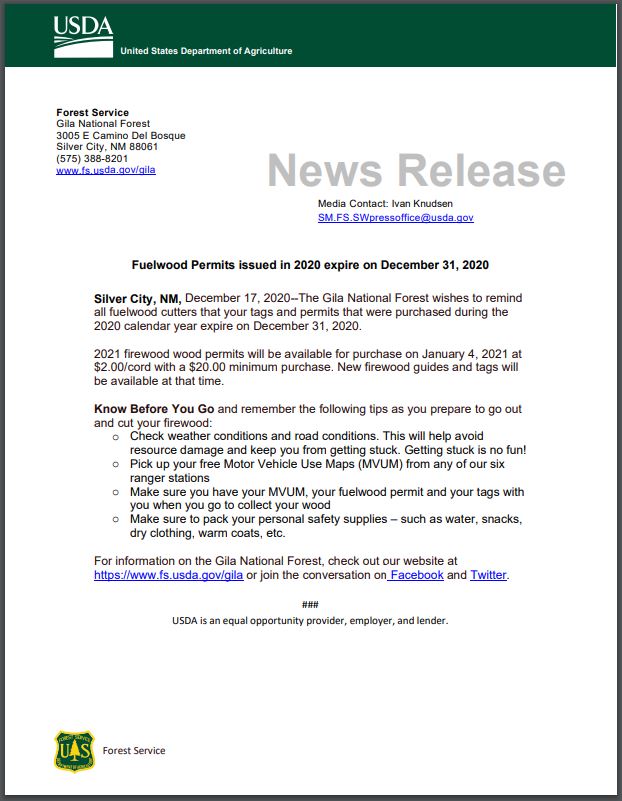Gila National Forest Fuelwood Permits