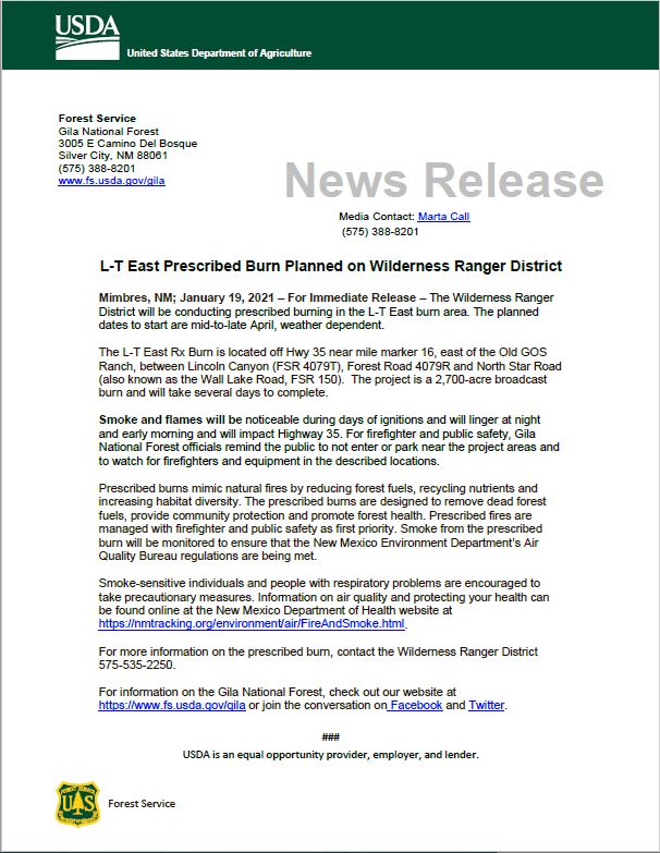 L-T East Prescribed Burn Notice