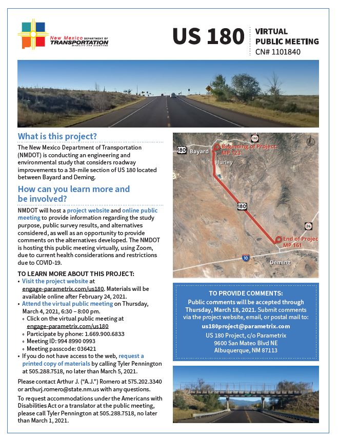 US Highway 180 Project Virtual Meeting