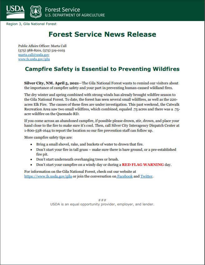 Gila National Forest Campfire Safety