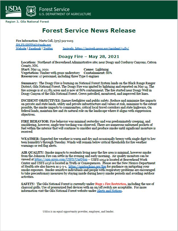 Doagy Fire Update