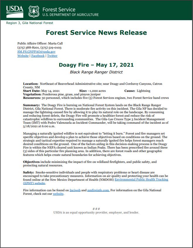 Doagy Fire Update
