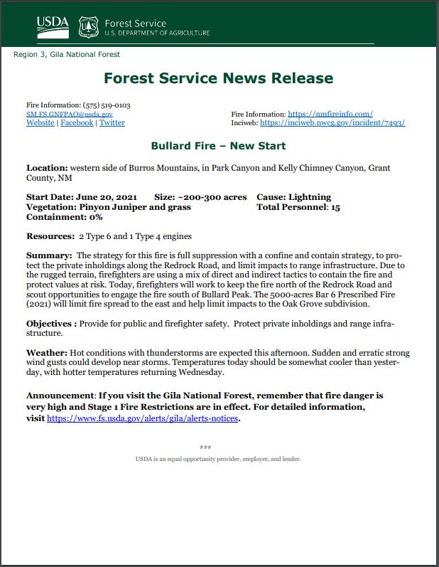 Bullard Fire Update 062121