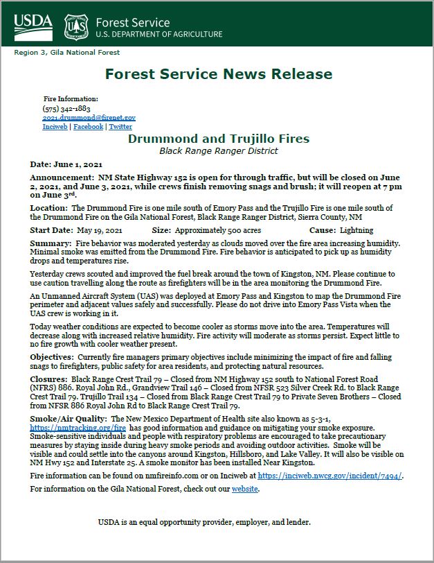 Drummond & Trujillo Fire Updates