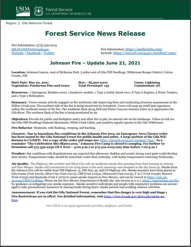 Johnson Fire Update 062121
