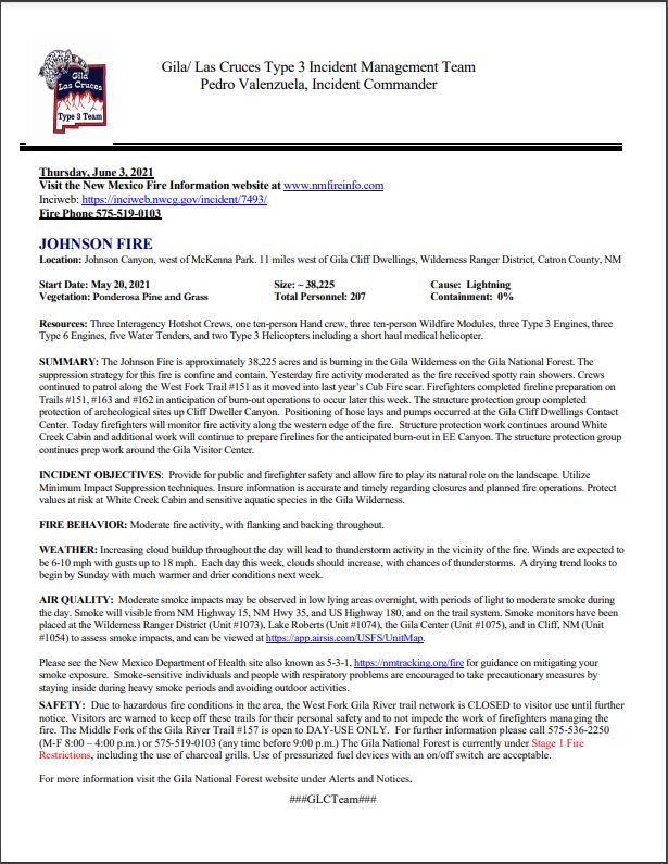 Johnson Fire Update