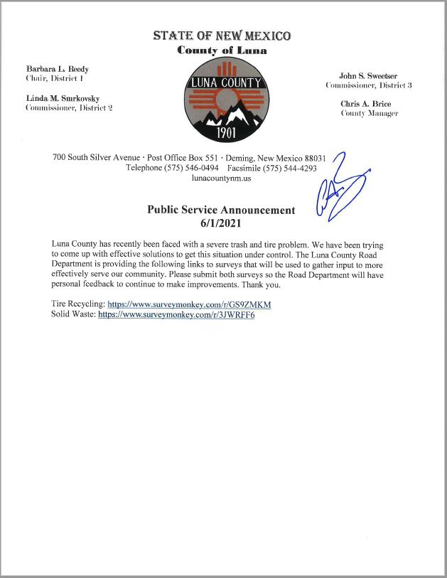 Luna County Road Department Survey Links