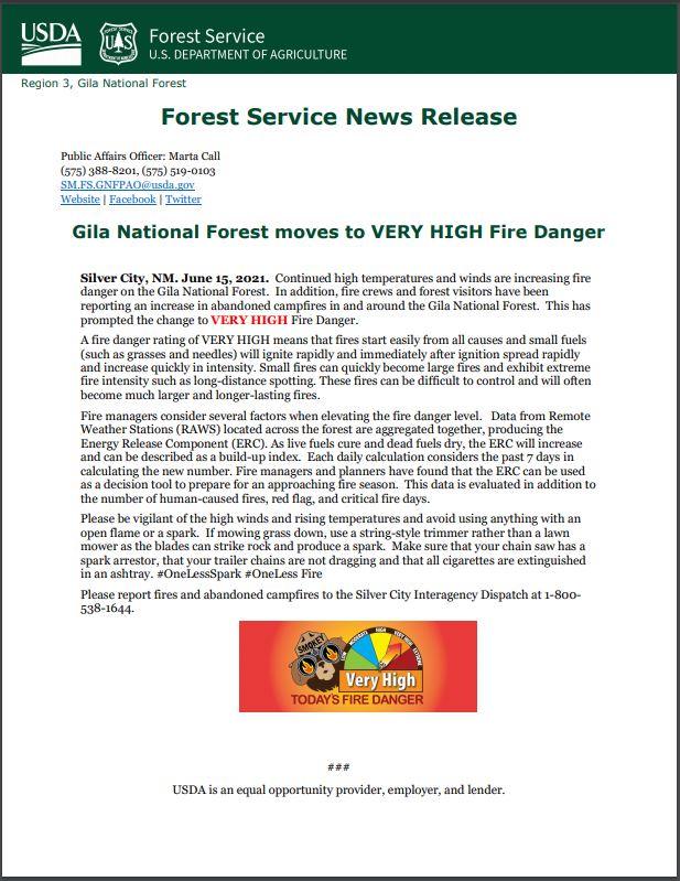 VERY HIGH Fire Danger Status