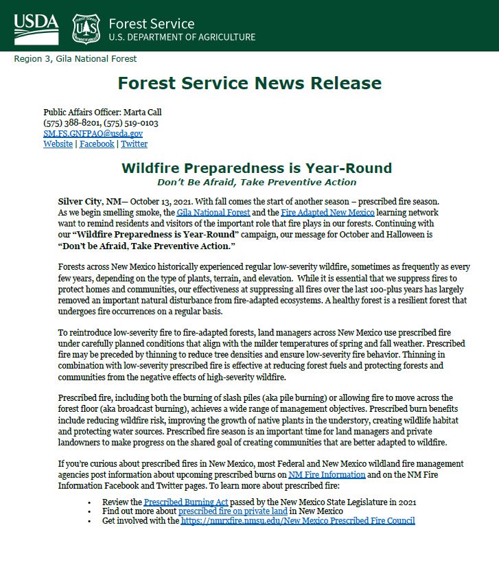 Gila National Forest and Wildfire Preparedness