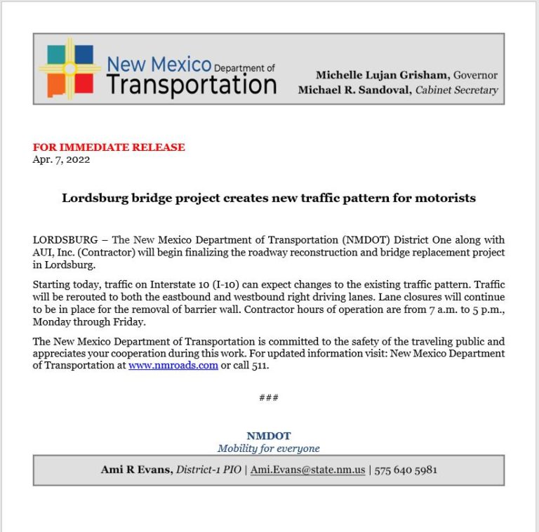 Lordsburg 1-10 Traffic Changes