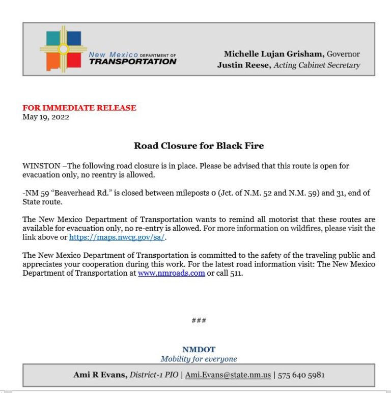 Black Fire Road Closure