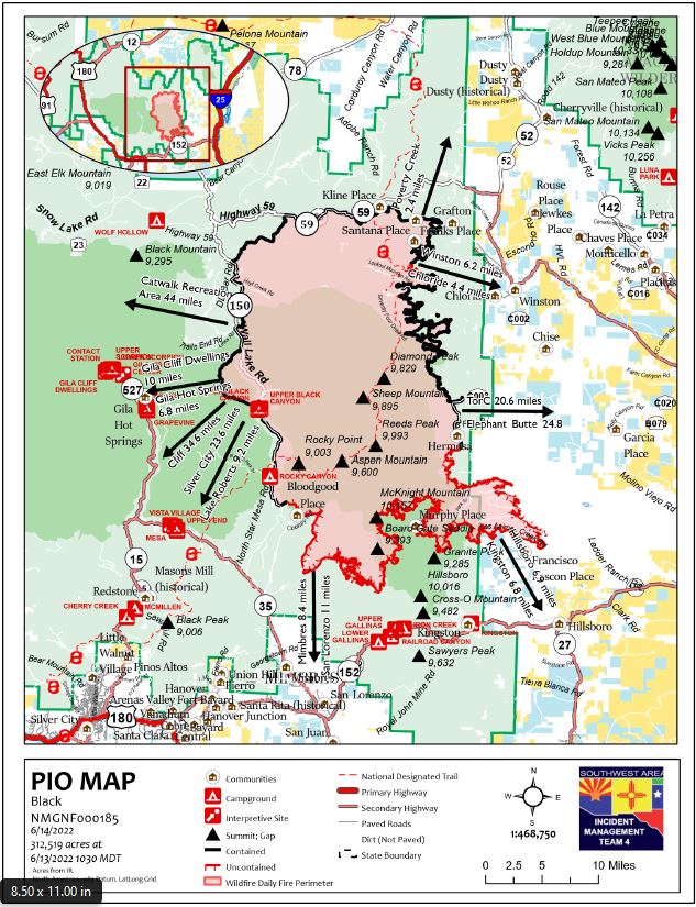 Black Fire Map-Update-Smoke Outlook as of 06/14/2022