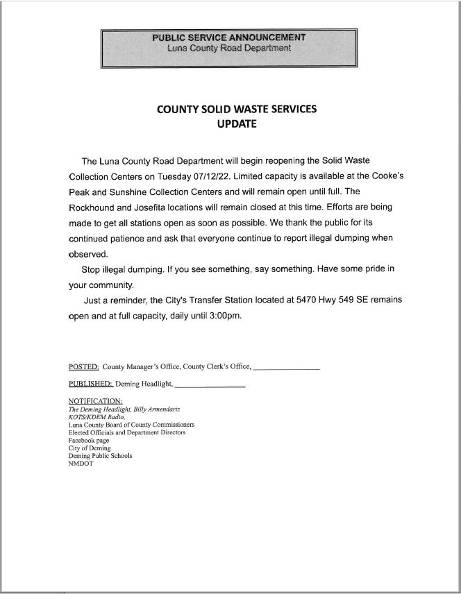 Luna County Solid Waste Update