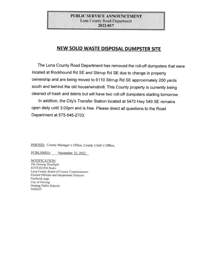 Luna County Solid Waste Dumpster Site