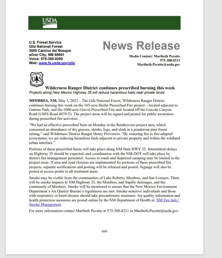 Wilderness Ranger District continues prescribed burning this week