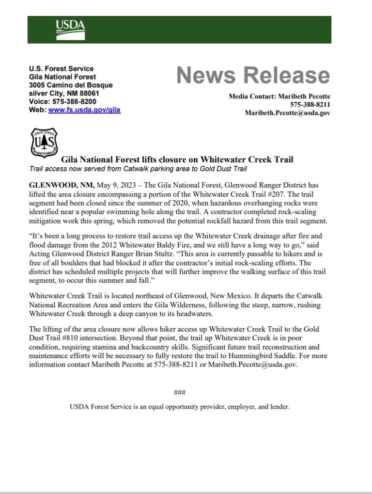Gila National Forest Lifts Closure