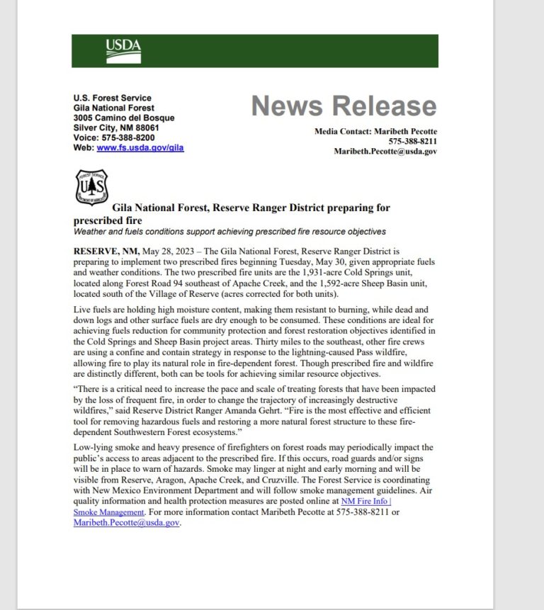 Gila National Forest, Reserve Ranger District preparing for prescribed fire