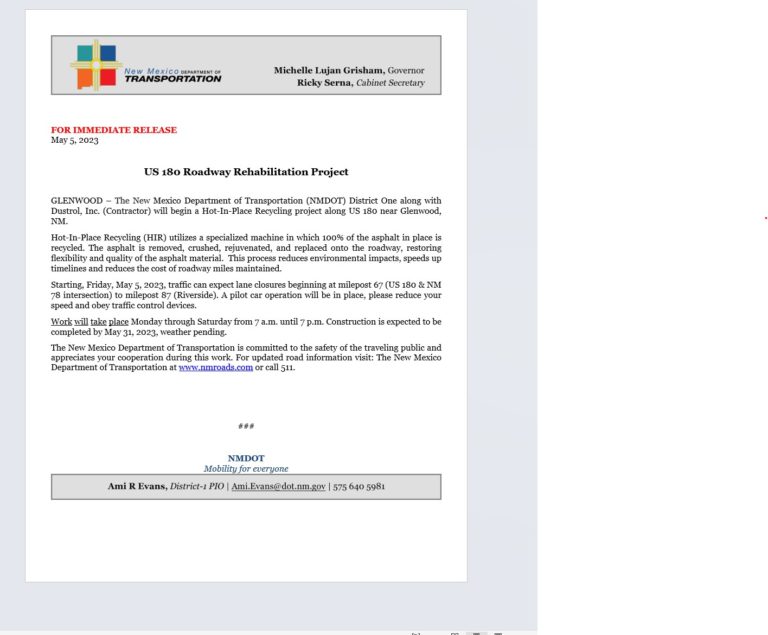 US 180 Roadway Rehabilitation Project