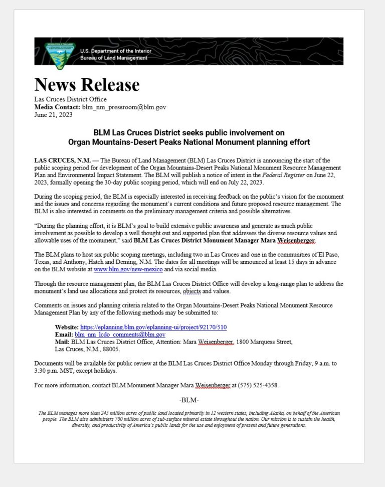 BLM Las Cruces Update