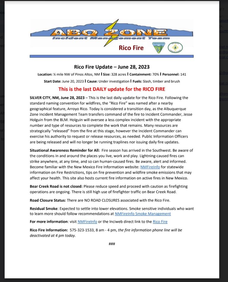Rico Fire Update