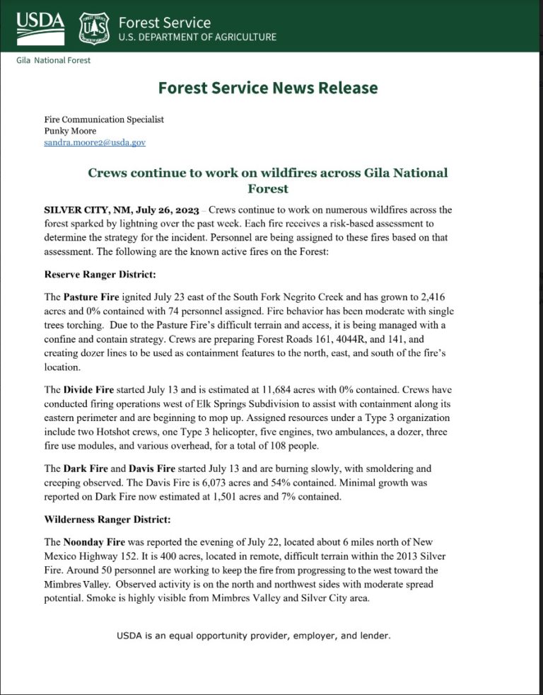 Crews continue to work on fires across the Gila National Forest