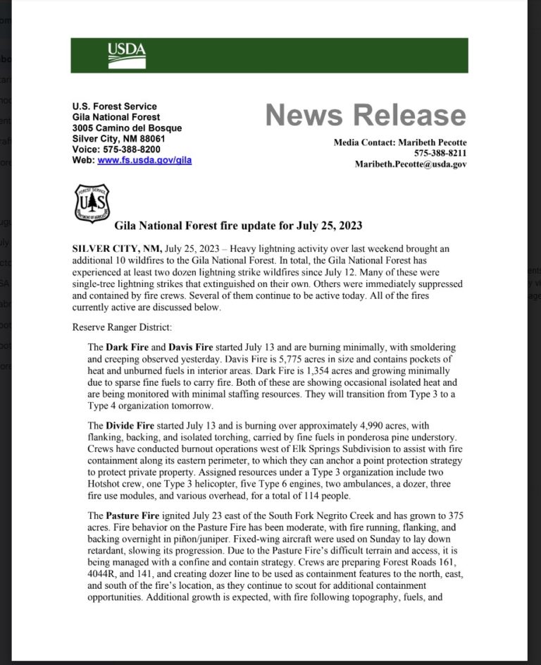 Gila National Forest Fire Updates